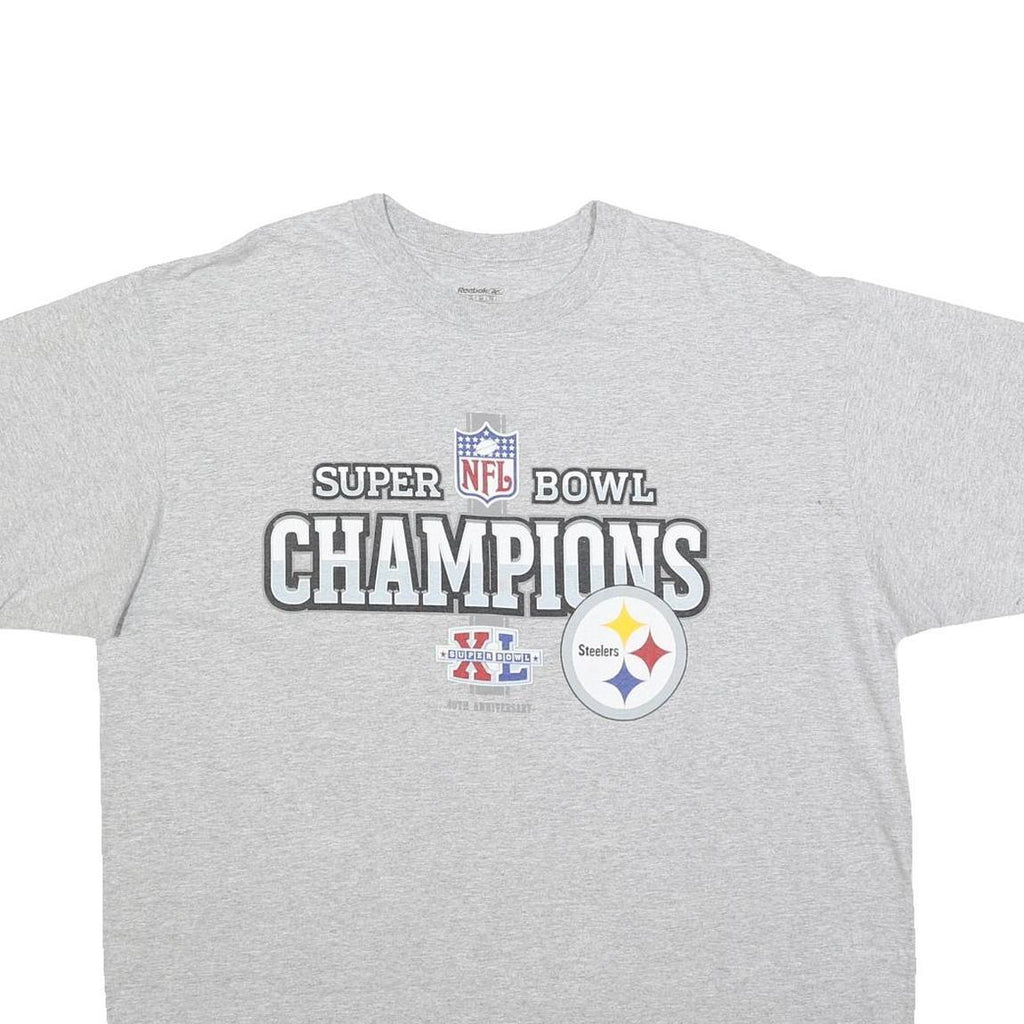 REEBOK Mens Grey Super Bowl Champions Graphic T-Shirt XL Short Sleeve Crew Neck