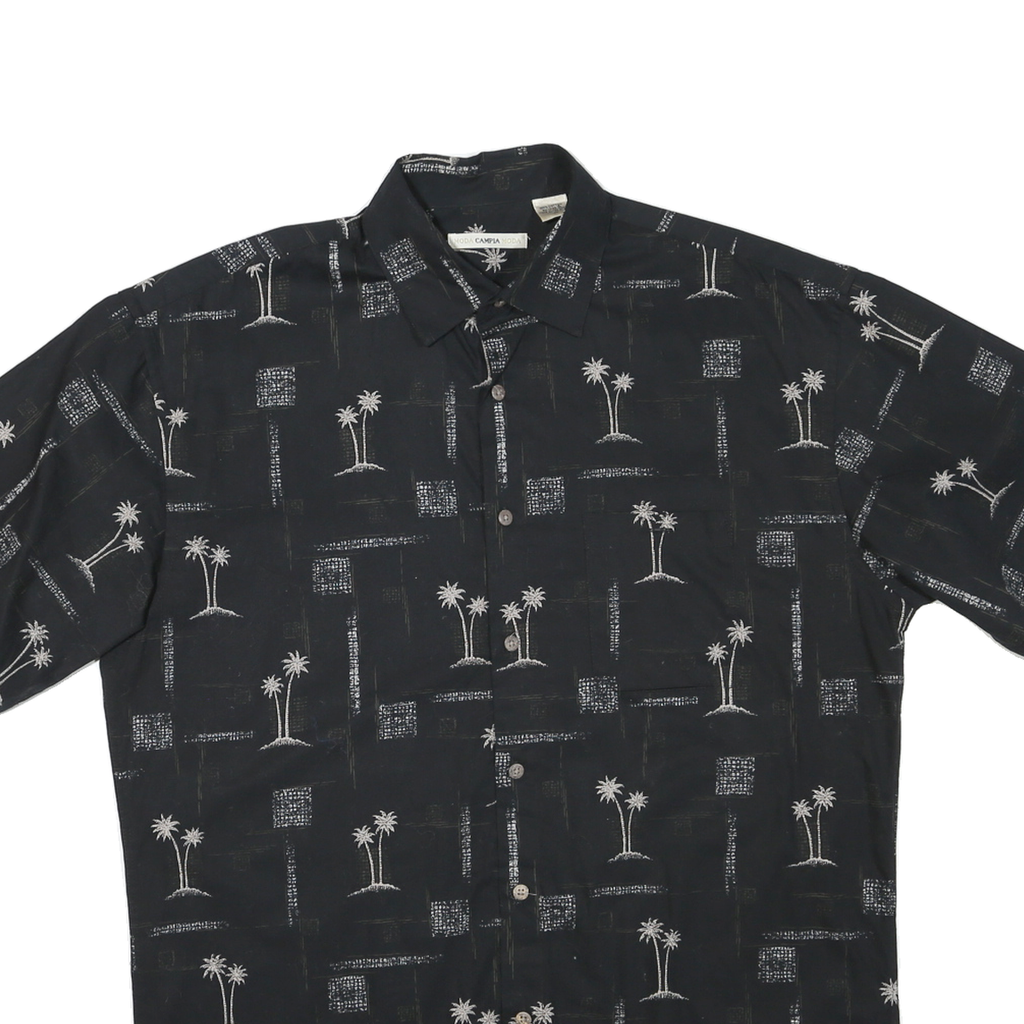 CAMPIA Mens Black Shirt M Cotton Blend Palm Tree Print Casual Button Shirt