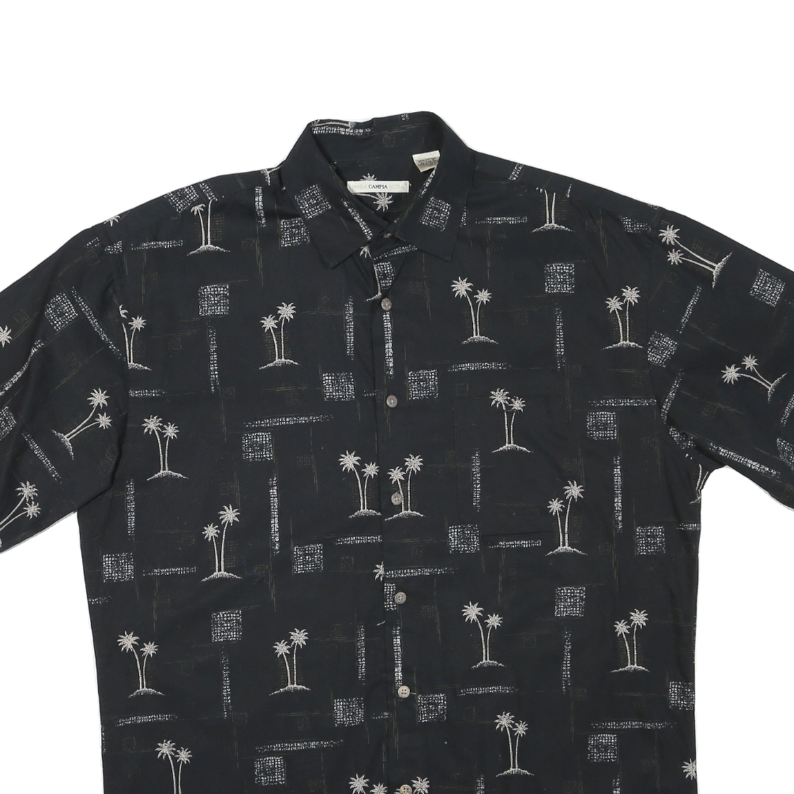 CAMPIA Mens Black Shirt M Cotton Blend Palm Tree Print Casual Button Shirt
