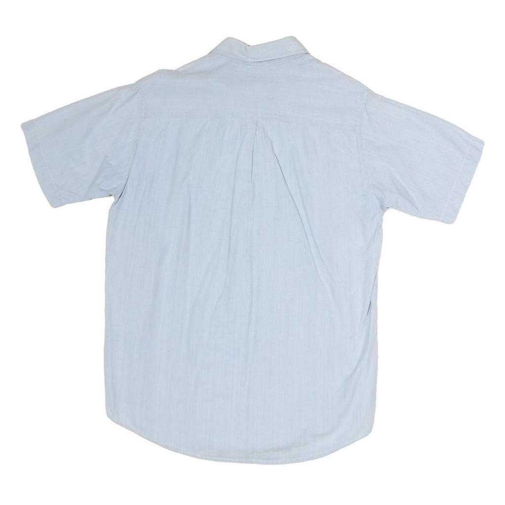 Womens Blue Patchwork Cotton Blend Shirt Short Sleeve Collared M Summer Casual