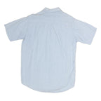 Womens Blue Patchwork Cotton Blend Shirt Short Sleeve Collared M Summer Casual