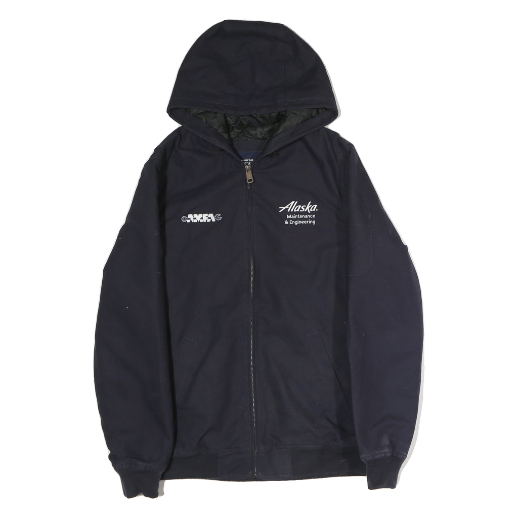 LANDS END Mens Navy Blue Maintenance Engineering Cotton Zip Up Hooded Jacket M