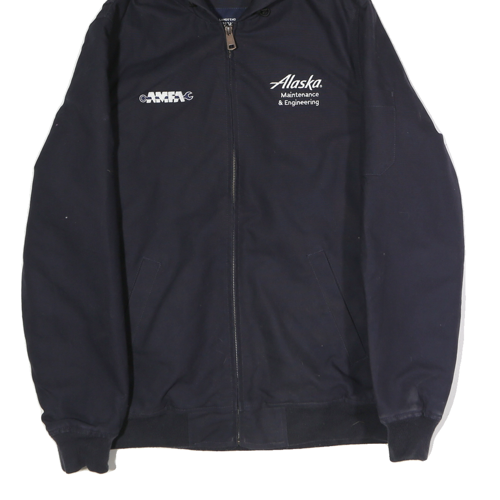 LANDS END Mens Navy Blue Maintenance Engineering Cotton Zip Up Hooded Jacket M