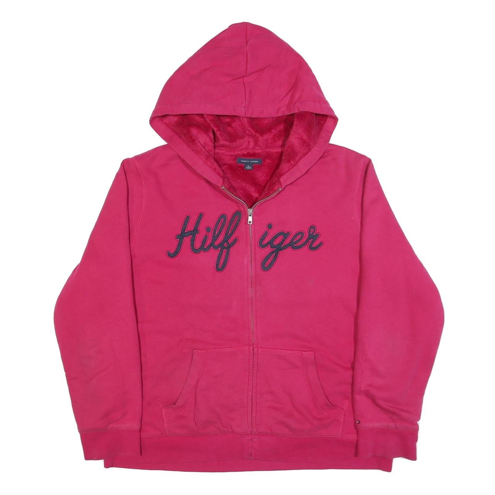 TOMMY HILFIGER Womens Pink Zip Up Hoodie XL Casual Cotton Blend Sweatshirt