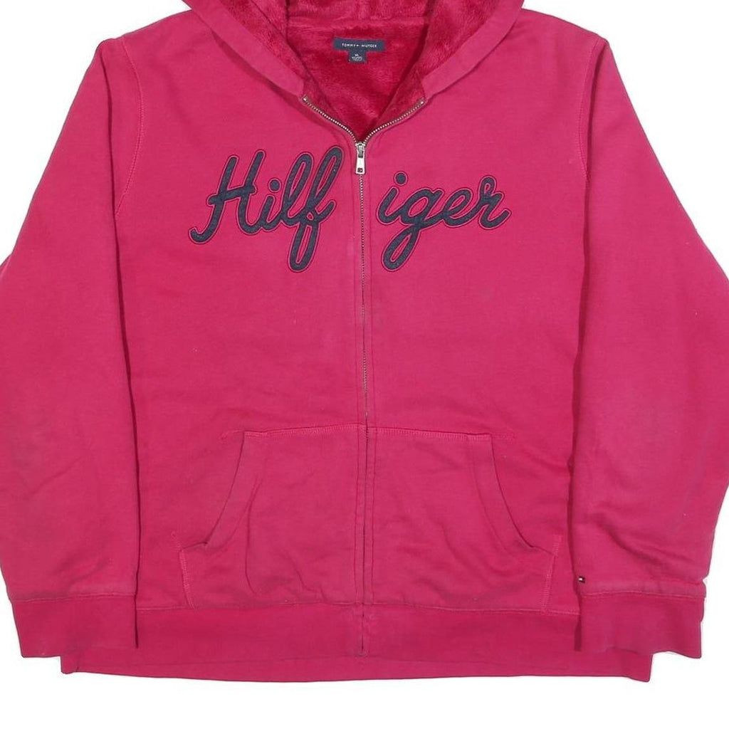 TOMMY HILFIGER Womens Pink Zip Up Hoodie XL Casual Cotton Blend Sweatshirt
