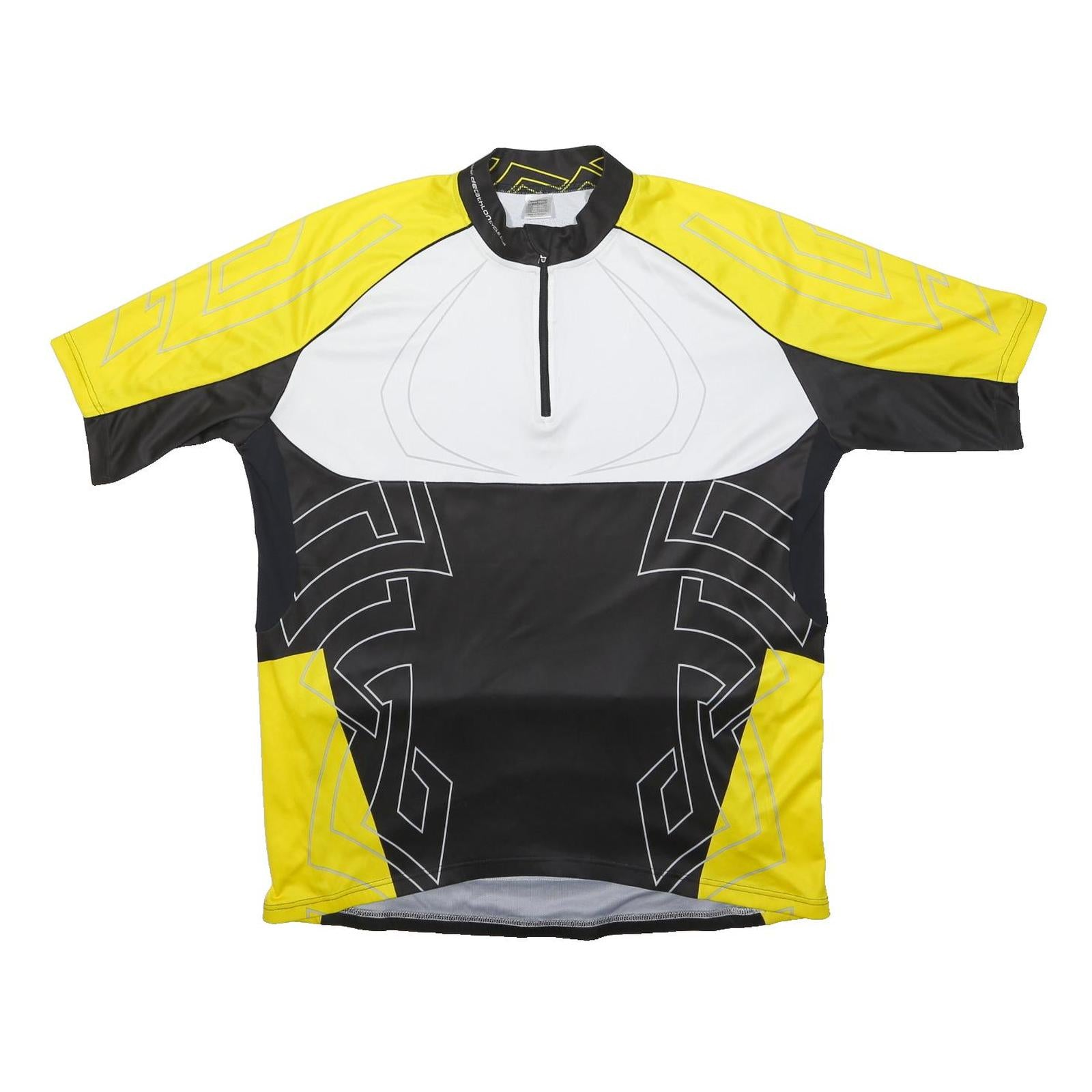 DECATHLON Mens Yellow Black White Cycling Jersey 2XL Short Sleeve 1/4 Zip