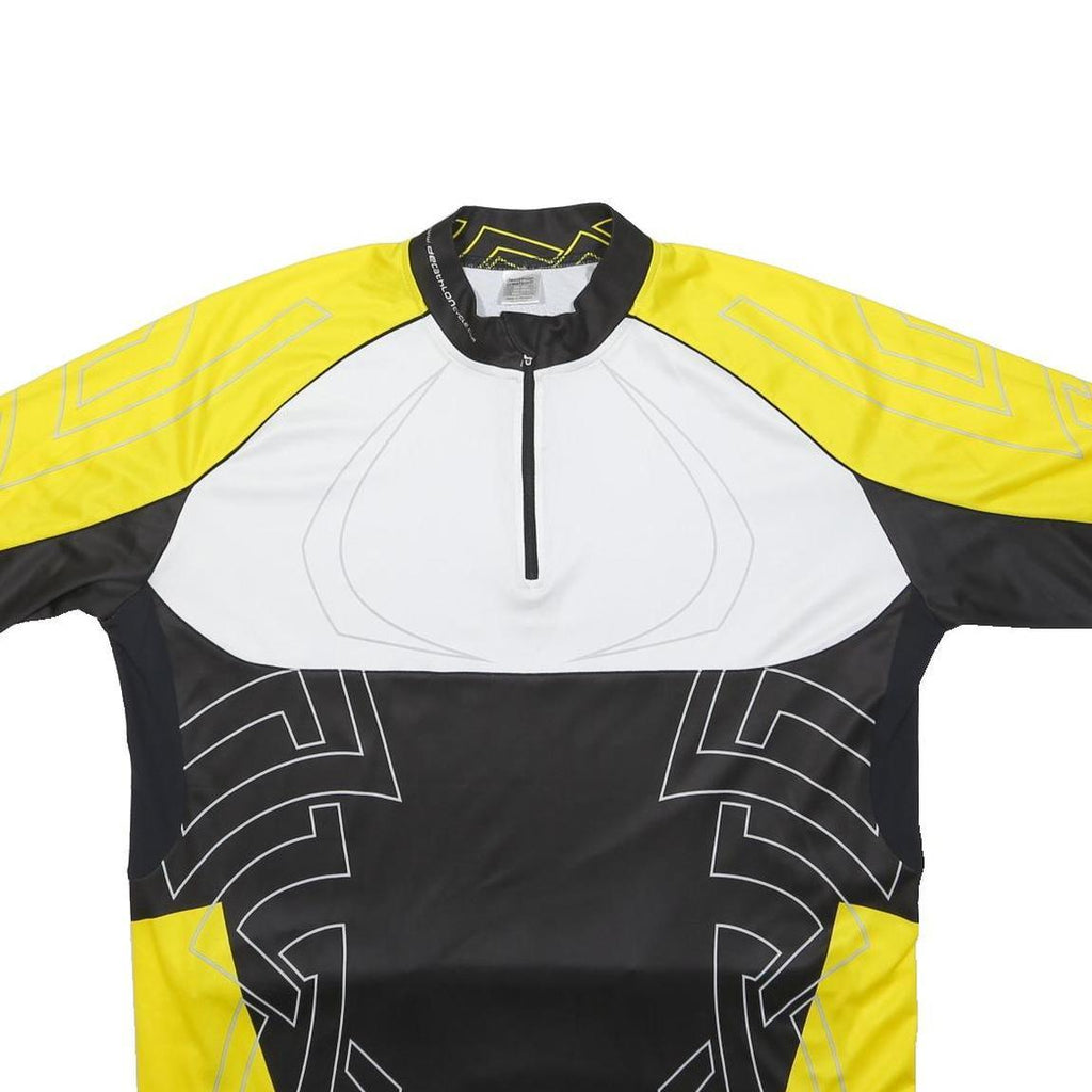 DECATHLON Mens Yellow Black White Cycling Jersey 2XL Short Sleeve 1/4 Zip