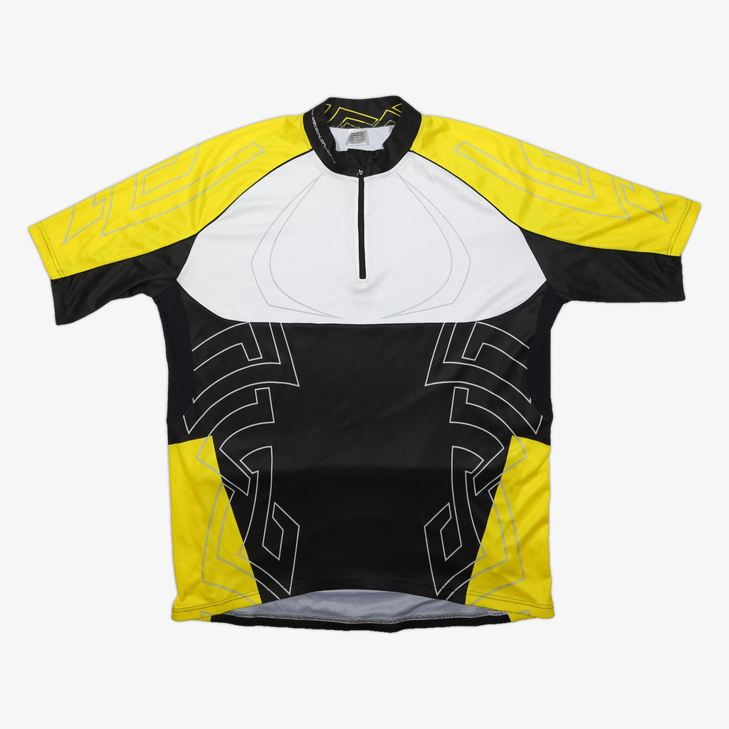 DECATHLON Mens Yellow Black White Cycling Jersey 2XL Short Sleeve 1/4 Zip
