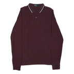 FRED PERRY Mens Maroon Long Sleeve Slim Fit Polo Shirt M Cotton Blend Classic