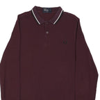 FRED PERRY Mens Maroon Long Sleeve Slim Fit Polo Shirt M Cotton Blend Classic