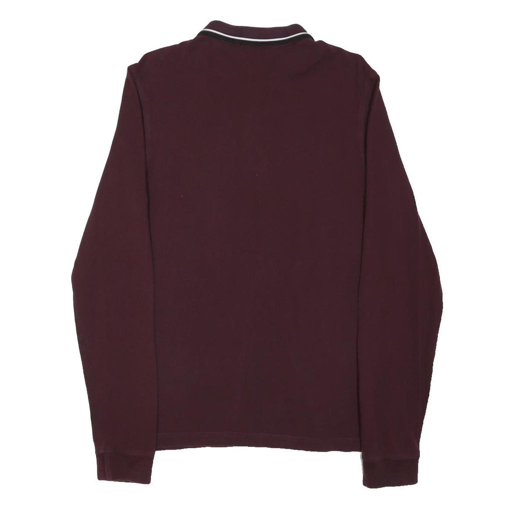 FRED PERRY Mens Maroon Long Sleeve Slim Fit Polo Shirt M Cotton Blend Classic