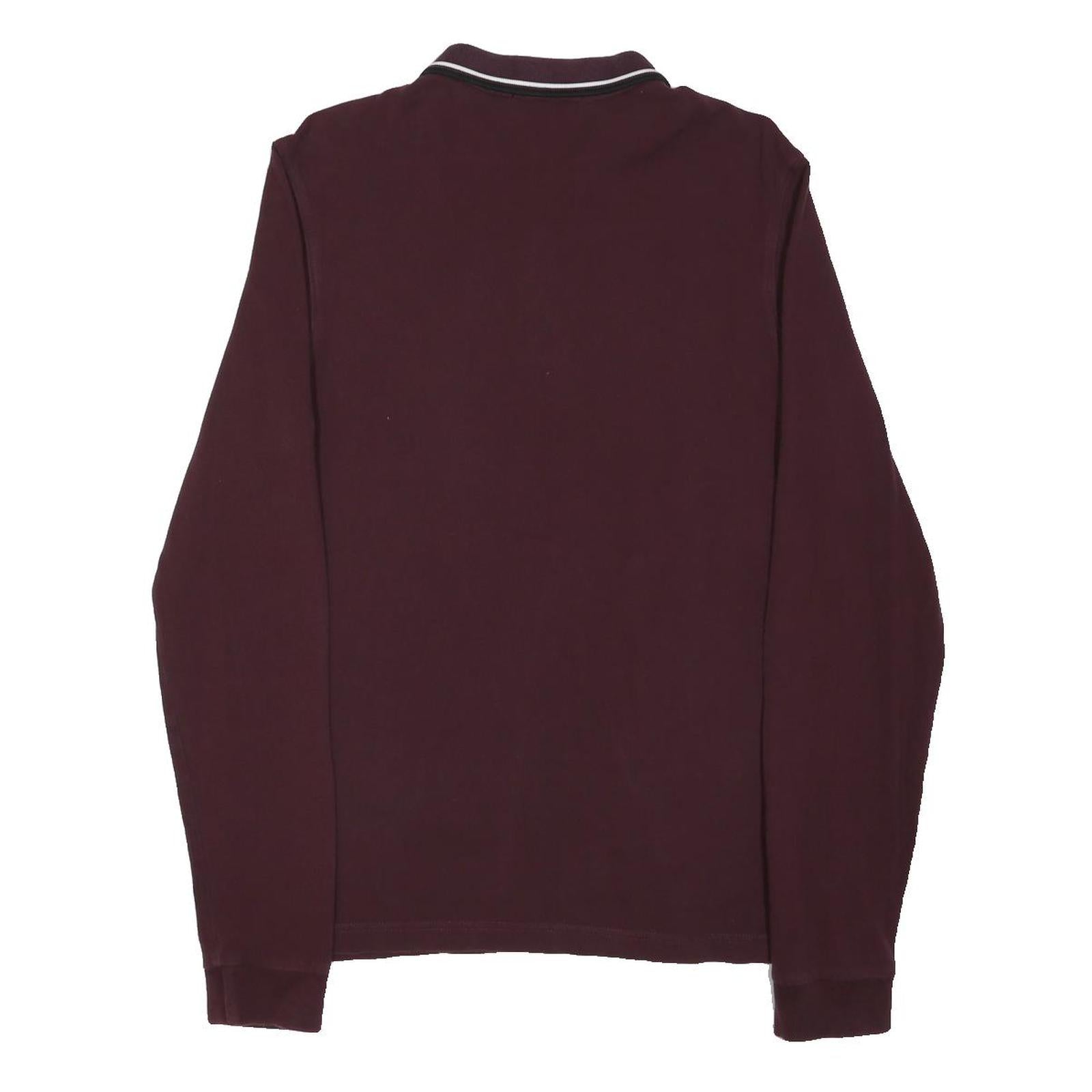 FRED PERRY Mens Maroon Long Sleeve Slim Fit Polo Shirt M Cotton Blend Classic