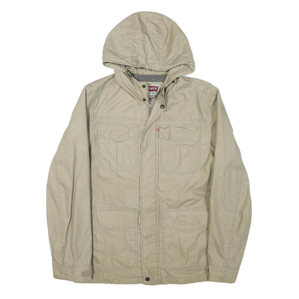 LEVI'S Mens Beige Polyester Blend Hooded Jacket S Plain Casual Zip