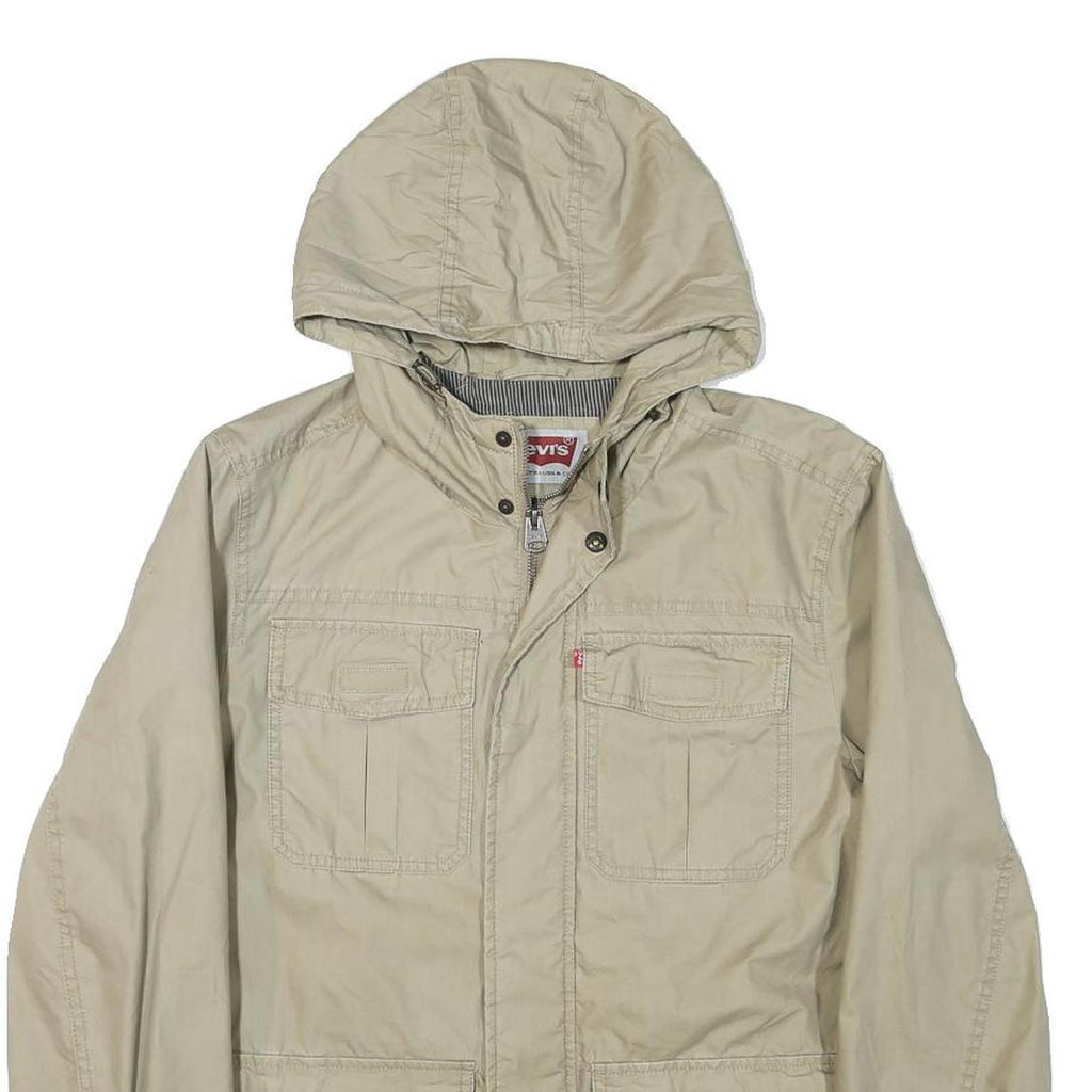 LEVI'S Mens Beige Polyester Blend Hooded Jacket S Plain Casual Zip