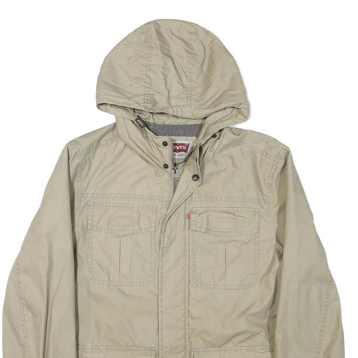 LEVI'S Mens Beige Polyester Blend Hooded Jacket S Plain Casual Zip