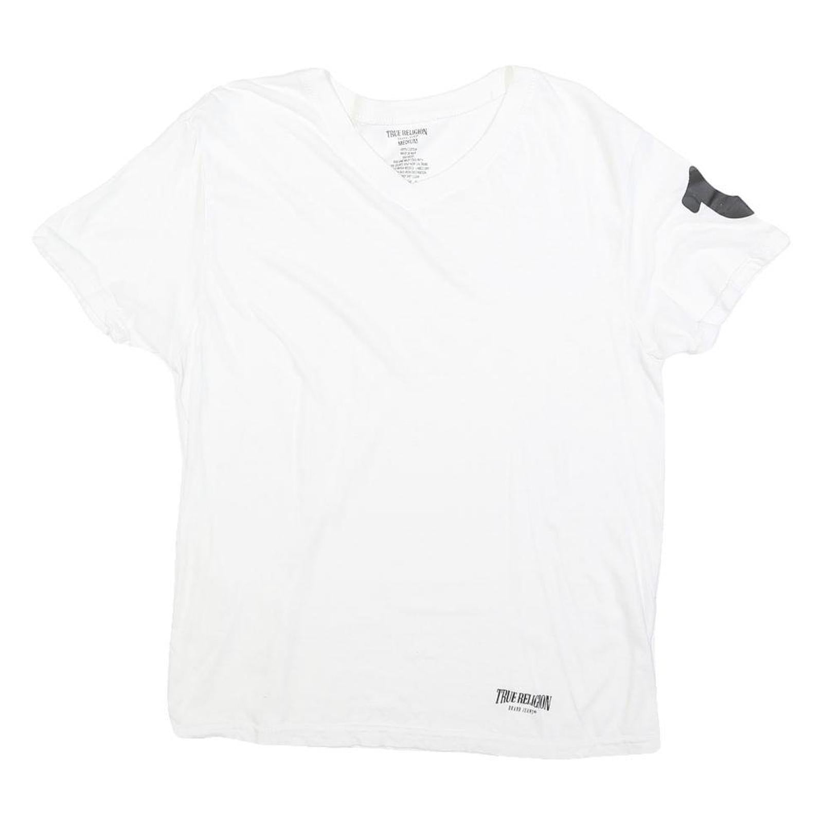 TRUE RELIGION Womens White V-Neck T-Shirt M Short Sleeve Cotton Blend Casual