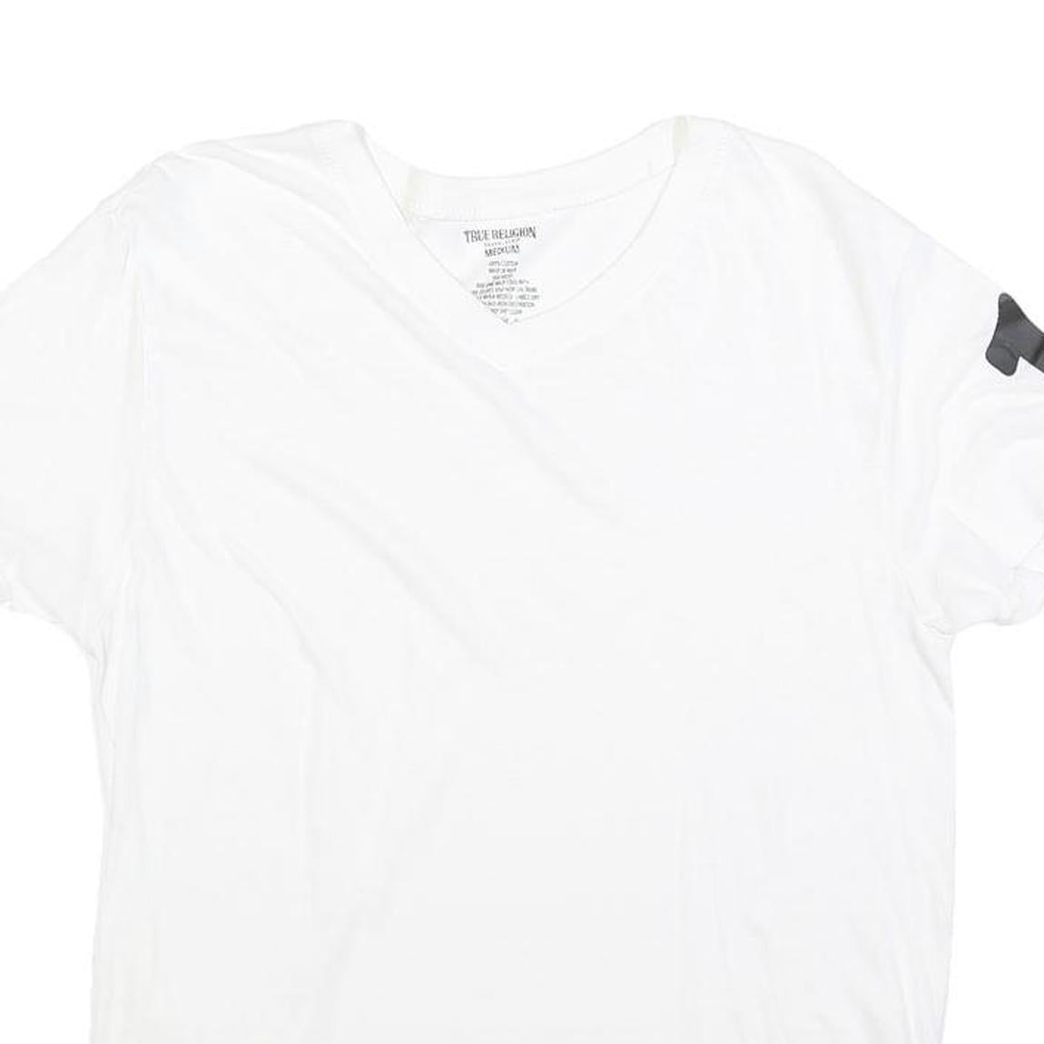 TRUE RELIGION Womens White V-Neck T-Shirt M Short Sleeve Cotton Blend Casual