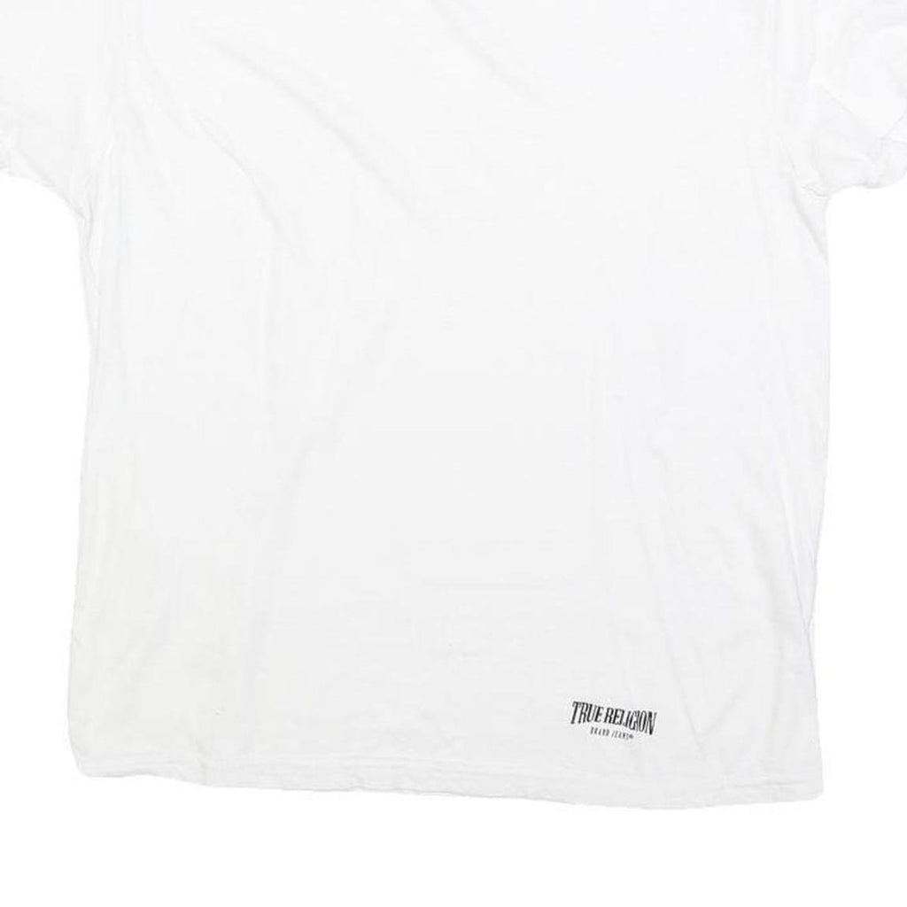 TRUE RELIGION Womens White V-Neck T-Shirt M Short Sleeve Cotton Blend Casual