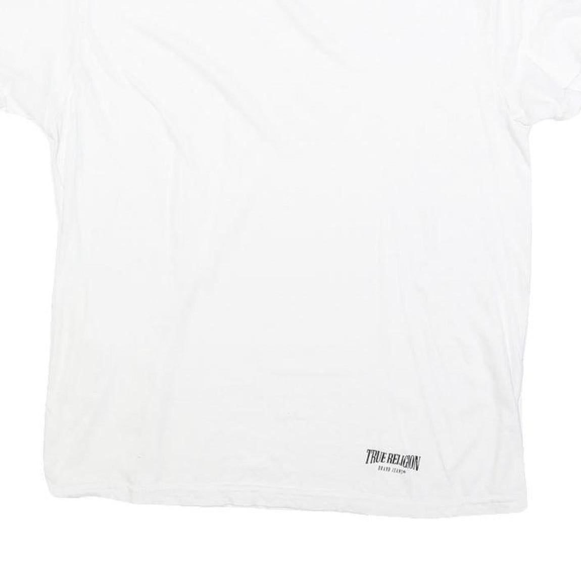 TRUE RELIGION Womens White V-Neck T-Shirt M Short Sleeve Cotton Blend Casual