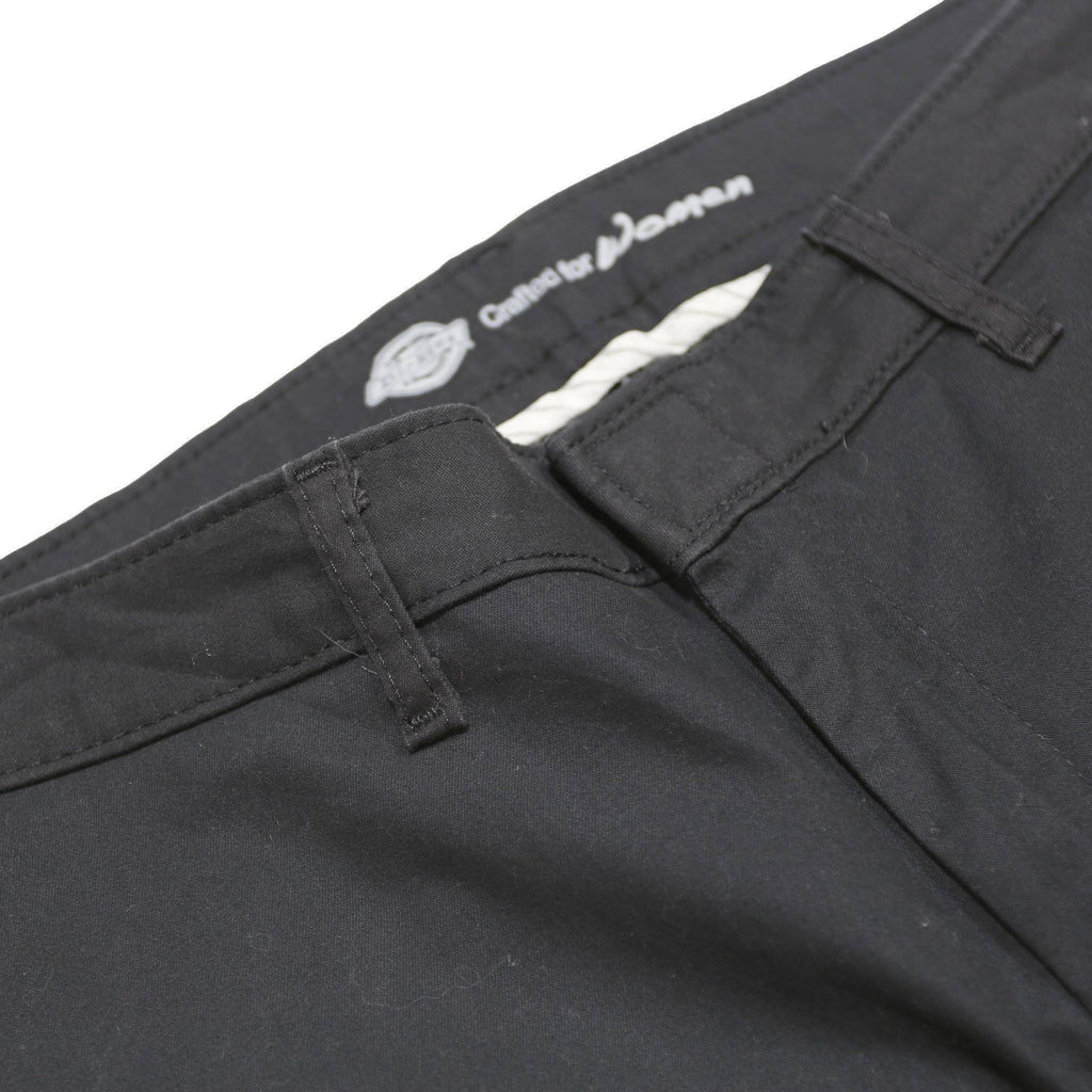 DICKIES Womens Black Cotton Blend Slim Trousers W30 L30 Zip Closure
