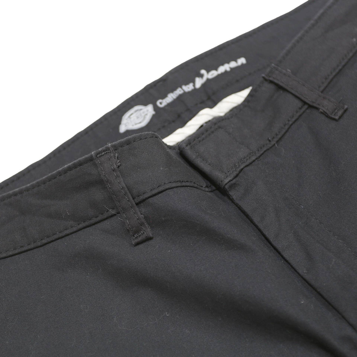 DICKIES Womens Black Cotton Blend Slim Trousers W30 L30 Zip Closure