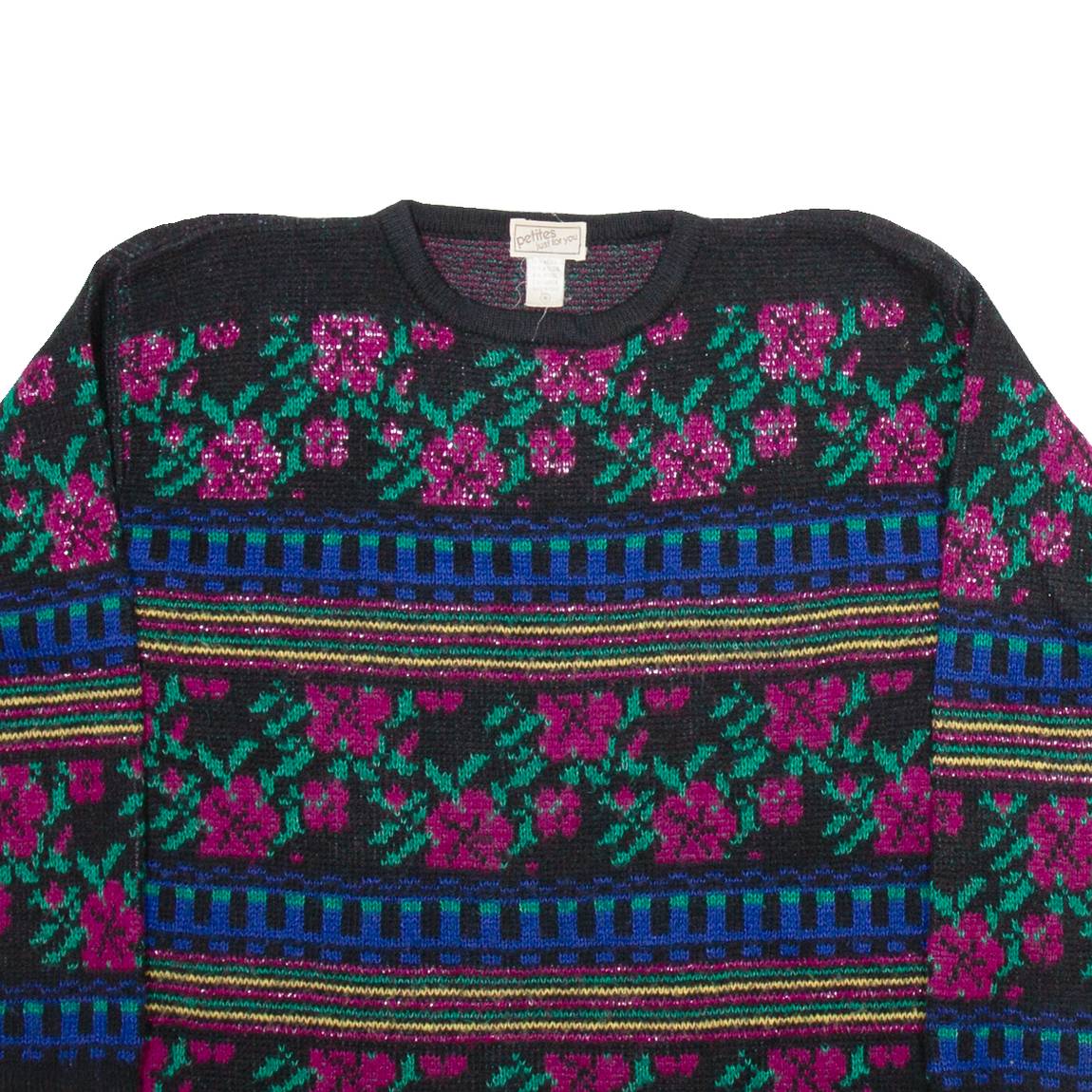 PETITES Womens Patterned Jumper Black Floral Tight Knit S