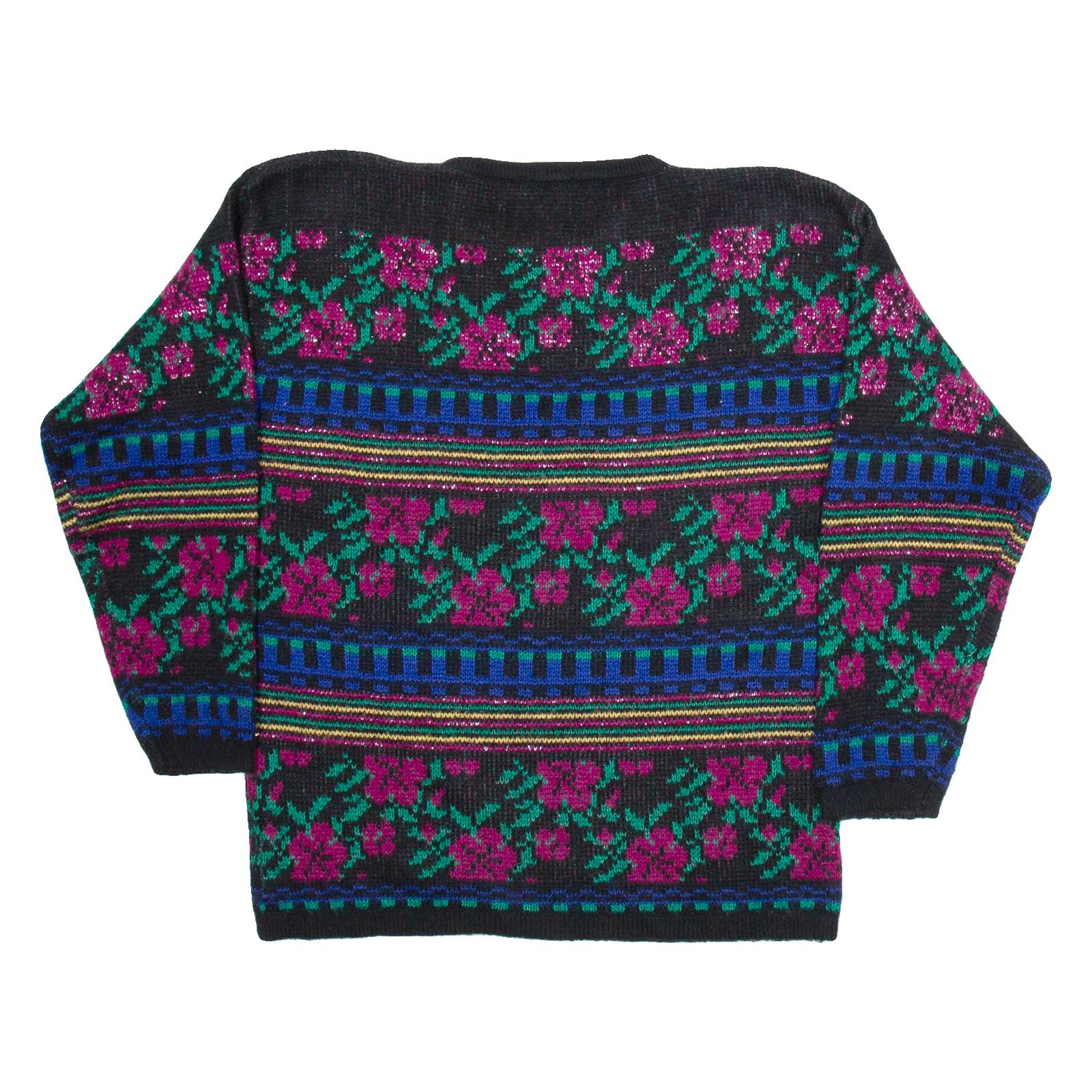 PETITES Womens Patterned Jumper Black Floral Tight Knit S