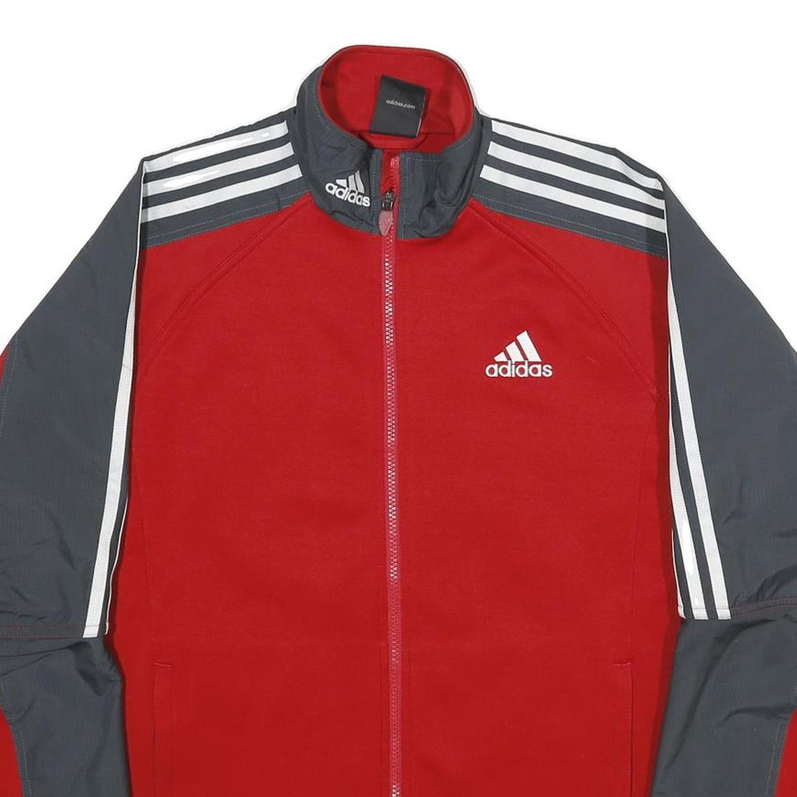 ADIDAS Mens Red & Grey Track Zip Jacket M Polyester Sportswear Casual