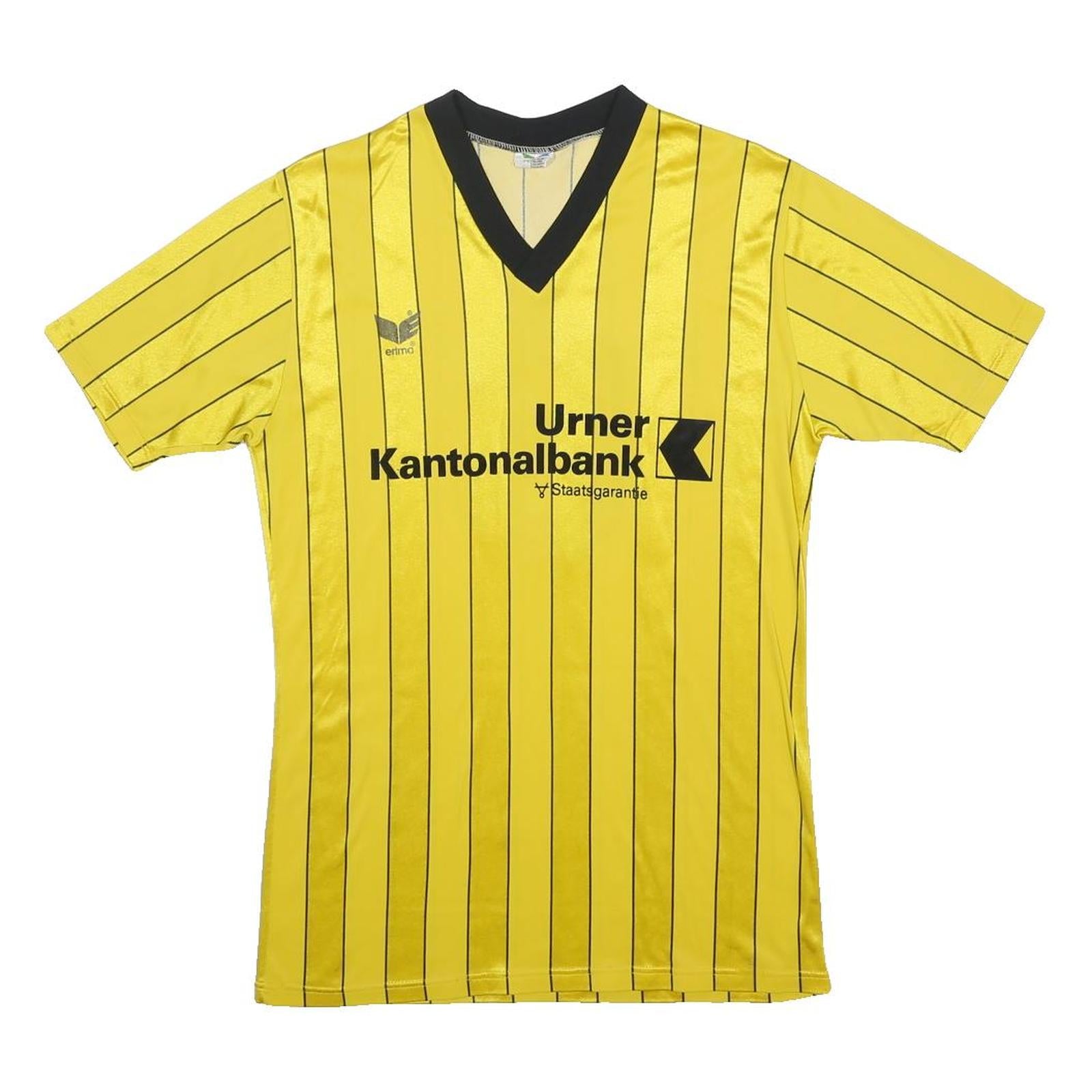 ERIMA Mens Yellow & Black Pinstripe Football Shirt M Short Sleeve V-Neck Jersey