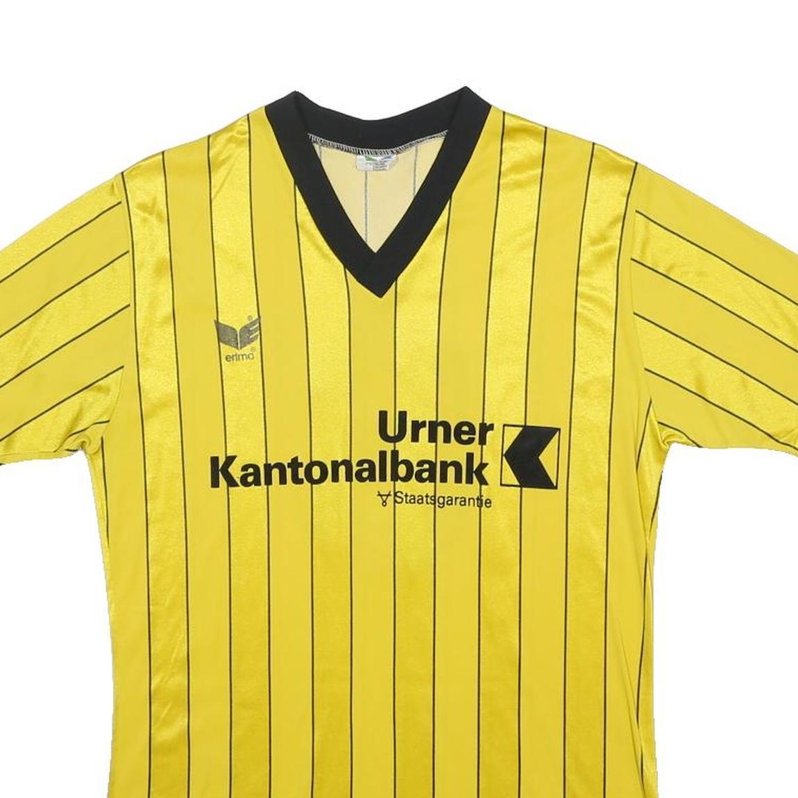 ERIMA Mens Yellow & Black Pinstripe Football Shirt M Short Sleeve V-Neck Jersey