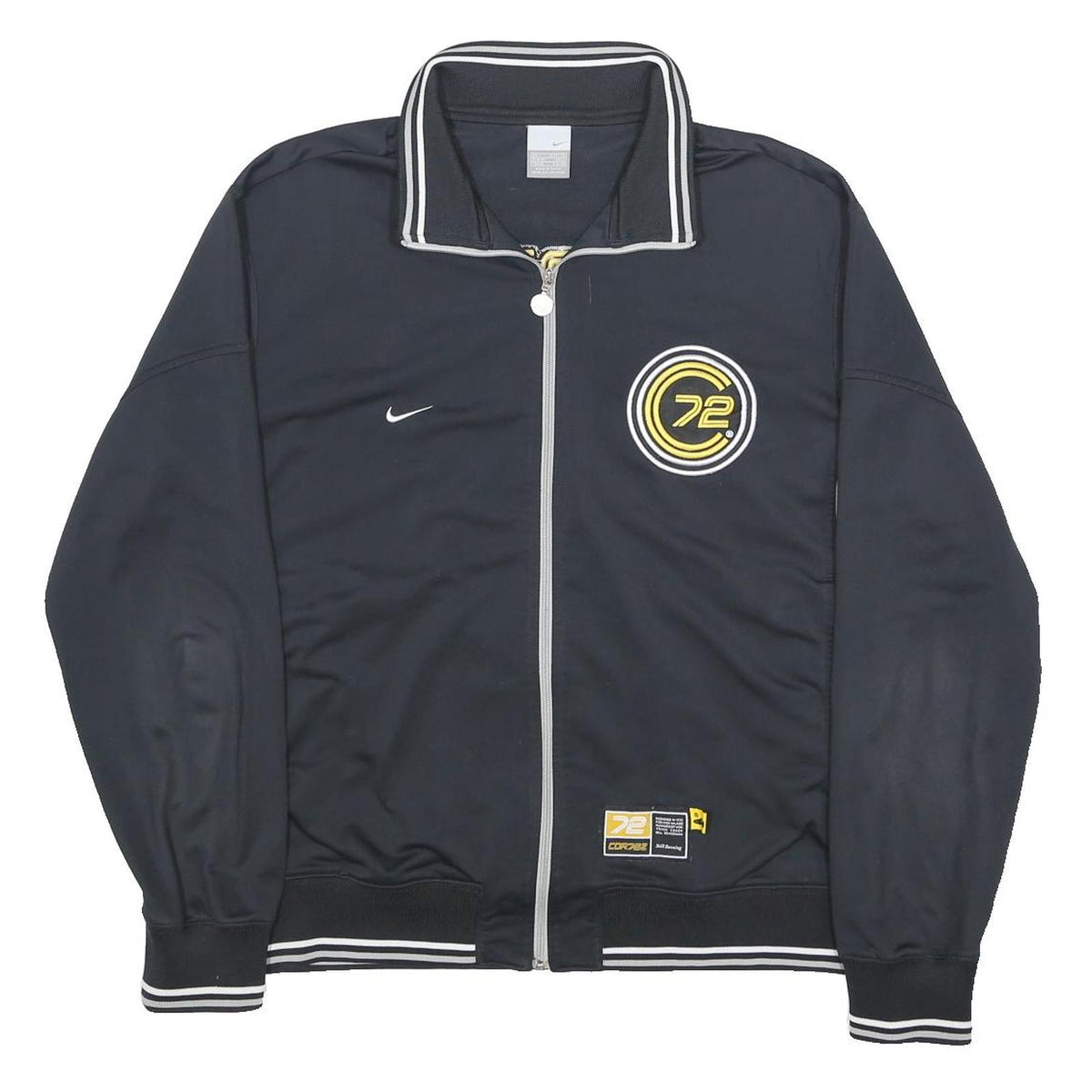 NIKE Mens Black & Yellow Track Jacket L Polyester Zip Collar Ribbed 72 Logo