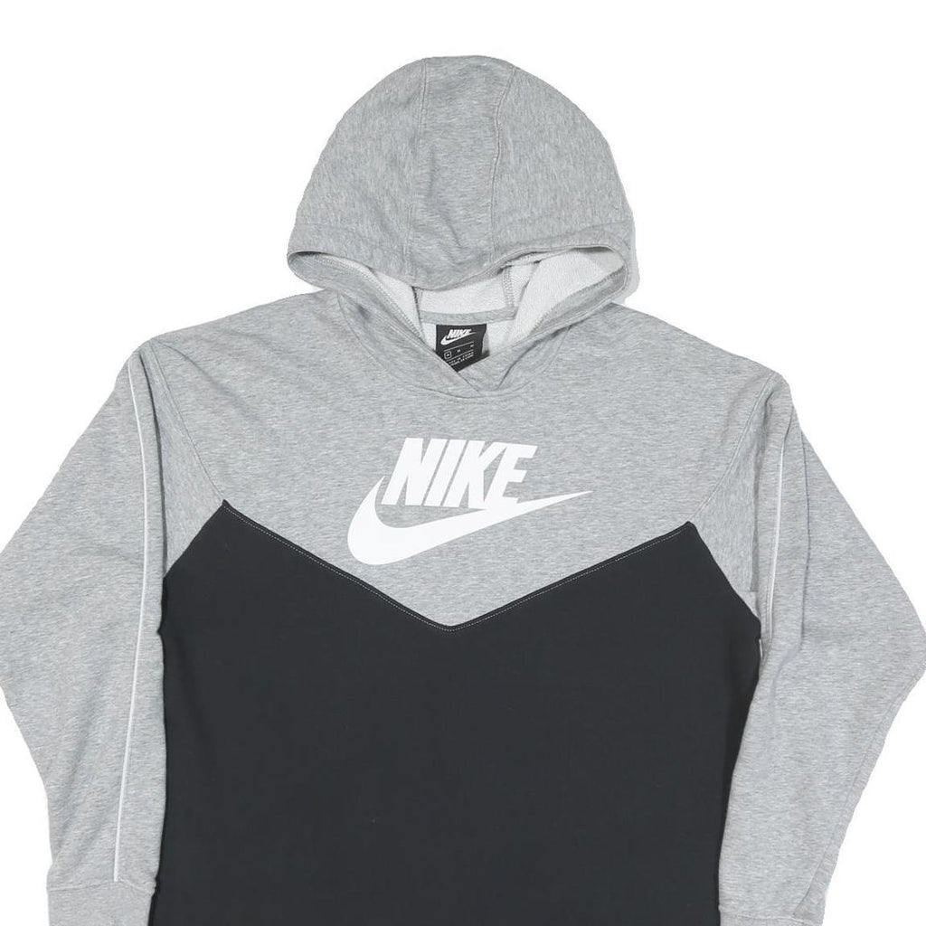 NIKE Mens Grey & Black Logo Pullover Hoodie M Sweatshirt Casual Sportswear