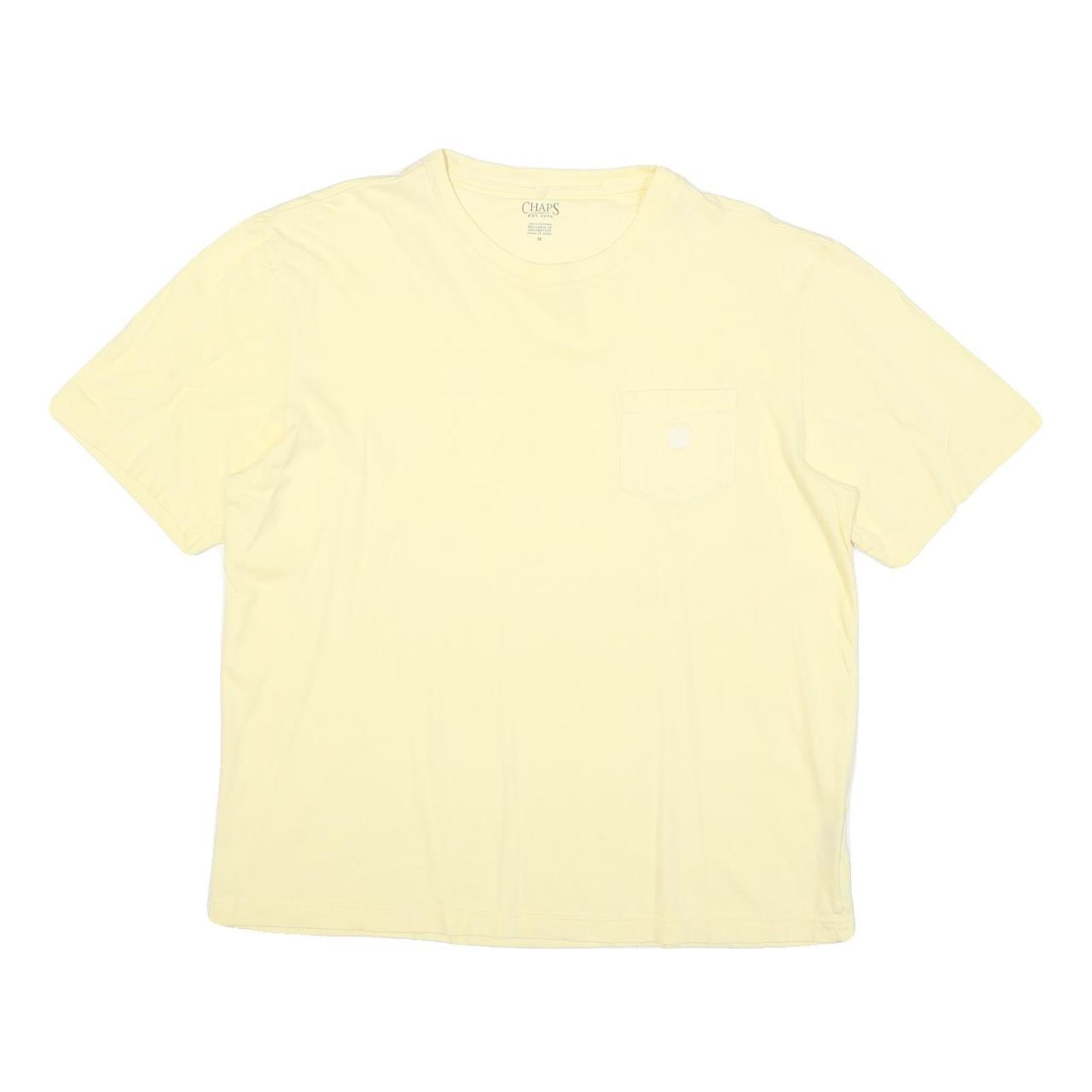 CHAPS Mens Yellow Plain T-Shirt M Short Sleeve Crew Neck Pocket Casual Cotton