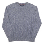 TOMMY HILFIGER Mens Blue Patterned Jumper V-Neck Basic Knit L Cotton Blend
