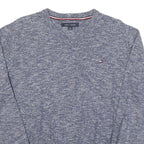TOMMY HILFIGER Mens Blue Patterned Jumper V-Neck Basic Knit L Cotton Blend