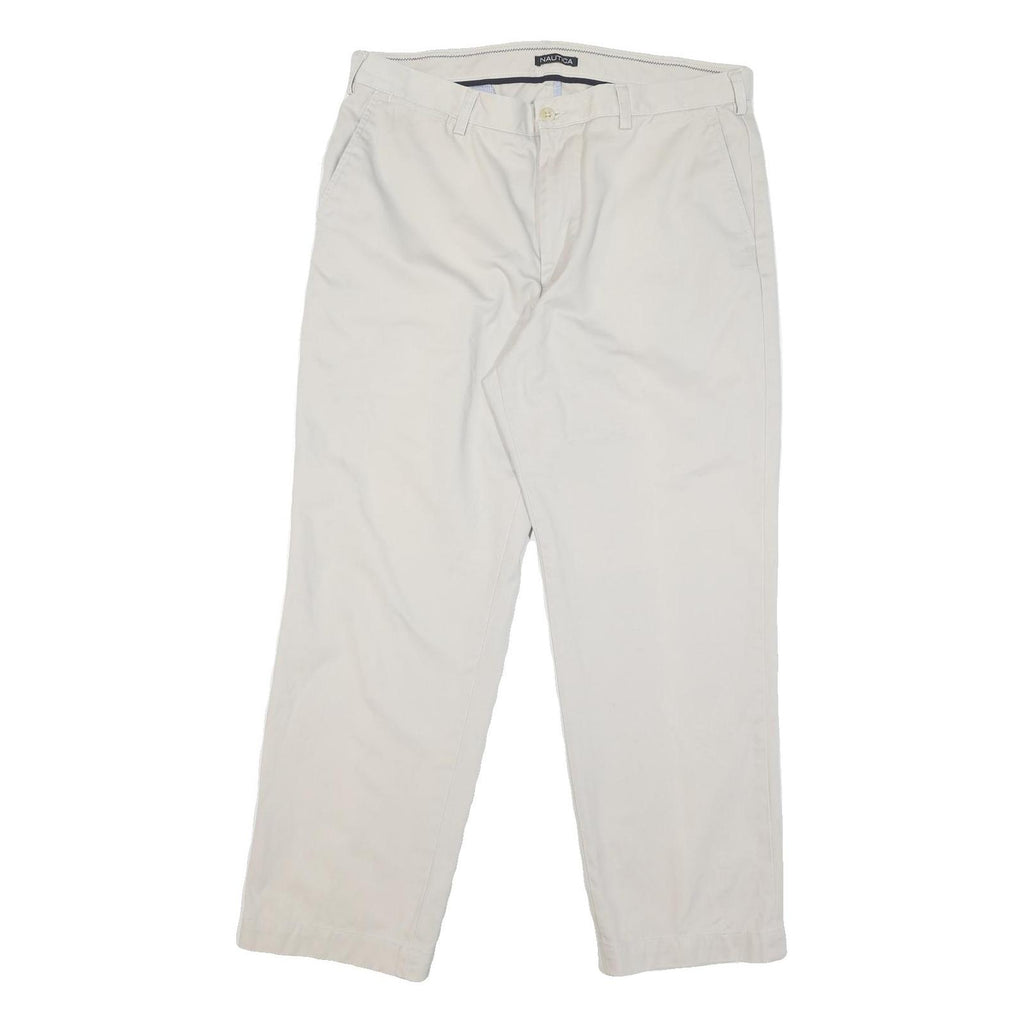 NAUTICA Mens Cotton Blend White Regular Straight Trousers W38 L30 Casual Comfort