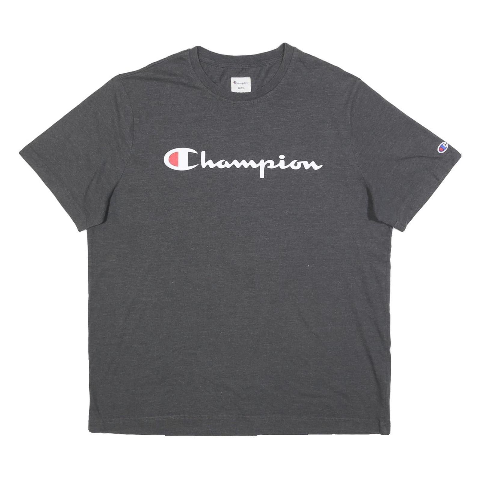 CHAMPION Mens Grey Graphic T-Shirt XL Short Sleeve Crew Neck Cotton Blend