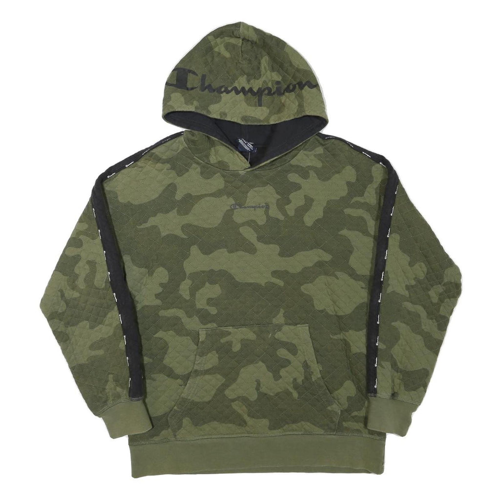 CHAMPION Boys Green Camouflage Hoodie 2XL Cotton Blend Pullover