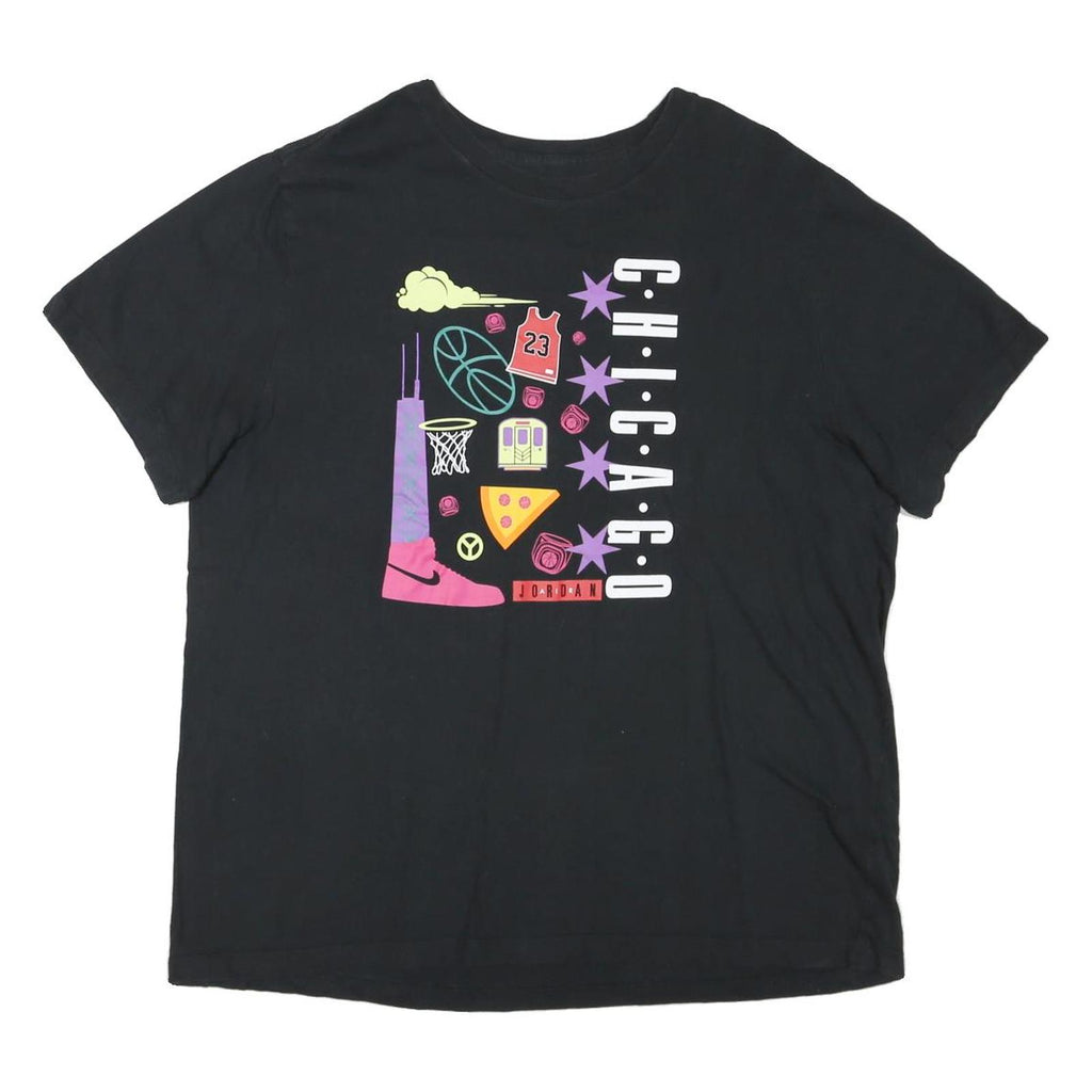 AIR JORDAN Mens Black Graphic T-Shirt XL Short Sleeve Crew Neck Chicago Print
