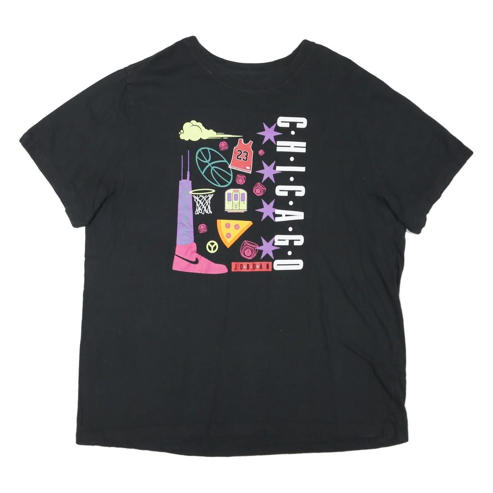 AIR JORDAN Mens Black Graphic T-Shirt XL Short Sleeve Crew Neck Chicago Print