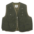 GH Mens Green Wax Waistcoat L Cotton Blend Woven Plain Relaxed Fit Pockets Zip