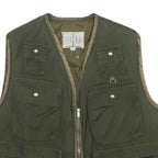 GH Mens Green Wax Waistcoat L Cotton Blend Woven Plain Relaxed Fit Pockets Zip