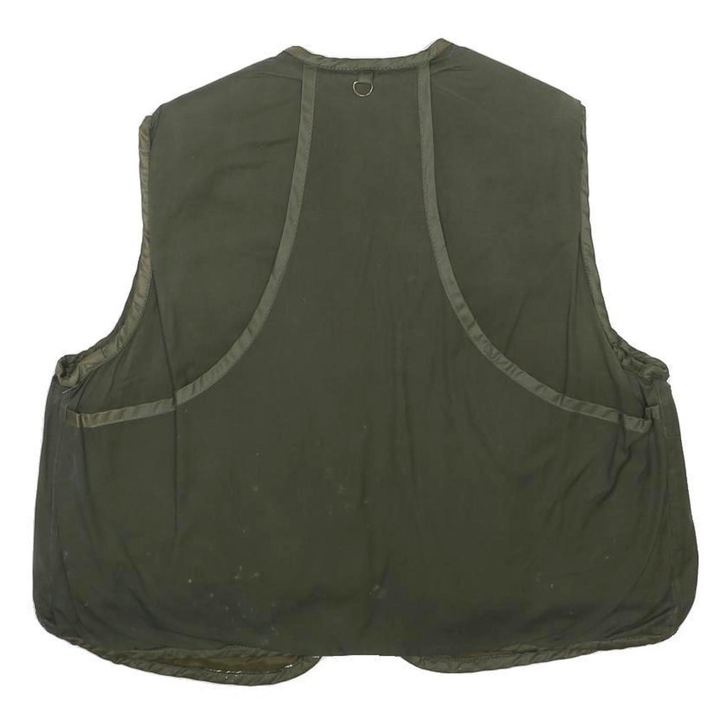 GH Mens Green Wax Waistcoat L Cotton Blend Woven Plain Relaxed Fit Pockets Zip
