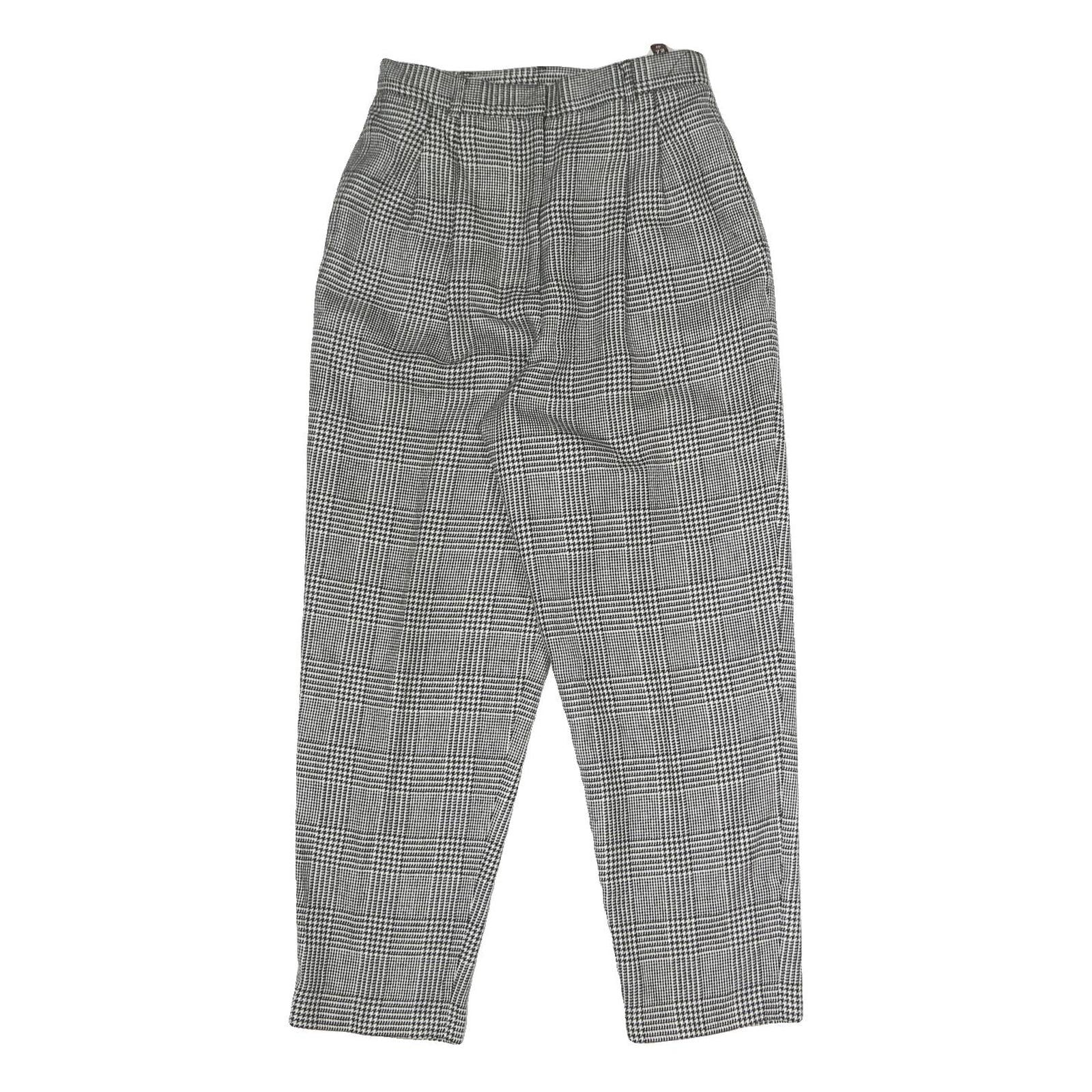 Womens Regular Fit Black & White Check Cotton Blend Trousers W26 L28 Zip Closure