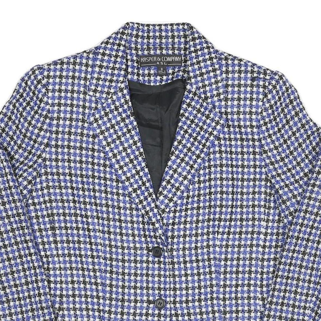 Womens Blue Black White Check Jacket UK 8 Cotton Blend Button Closure Classic