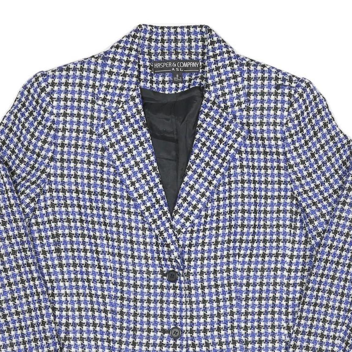 Womens Blue Black White Check Jacket UK 8 Cotton Blend Button Closure Classic