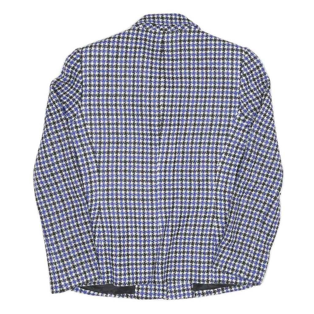 Womens Blue Black White Check Jacket UK 8 Cotton Blend Button Closure Classic