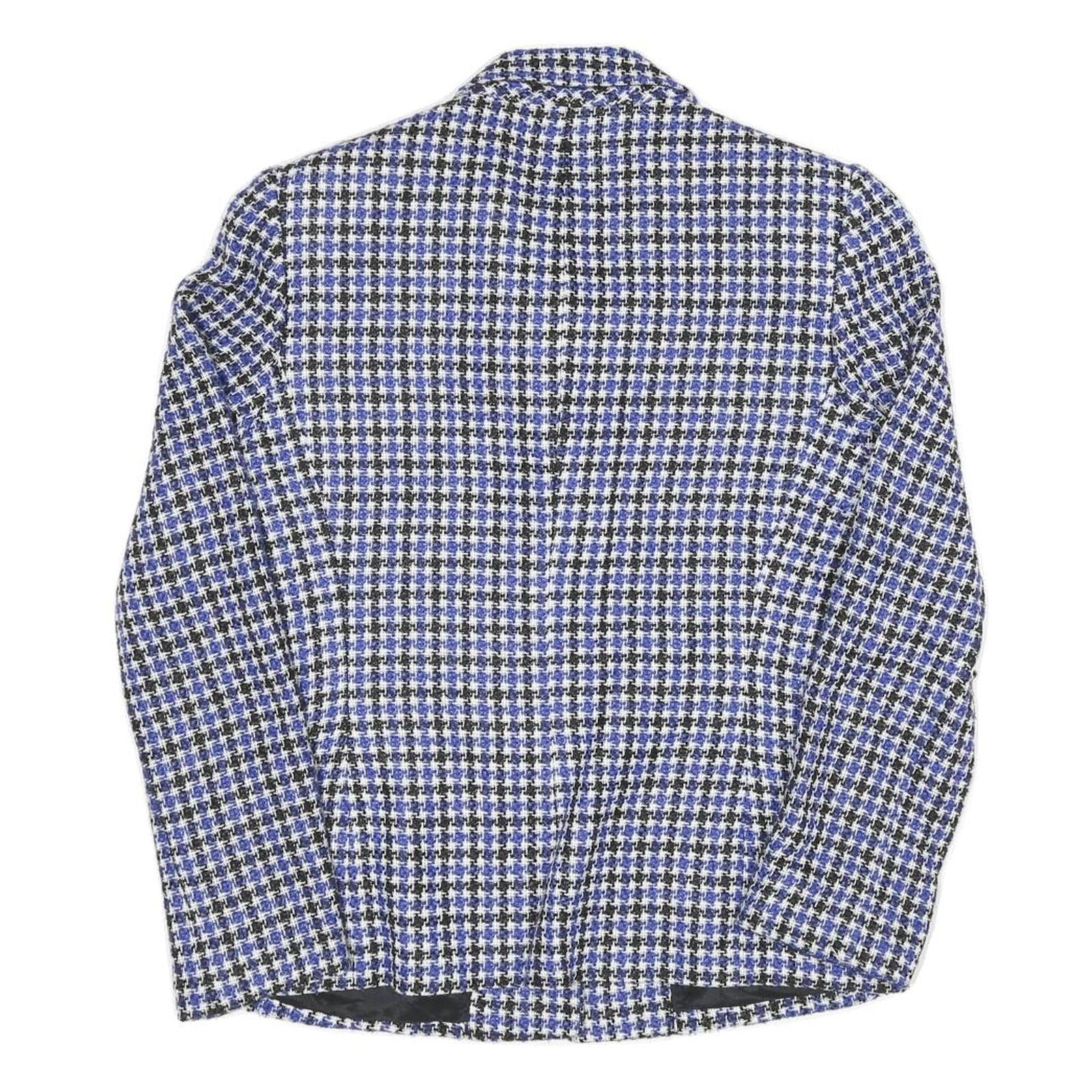 Womens Blue Black White Check Jacket UK 8 Cotton Blend Button Closure Classic