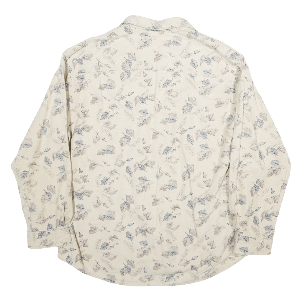 WOOLRICH Womens Cream Leaf Print Shirt L Cotton Blend Casual Button Down