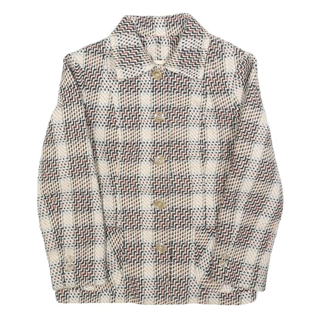 Womens Beige Brown Check Button Jacket XS Woven Classic Fit Casual Stylish